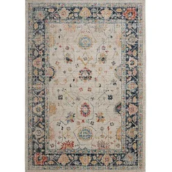 Sale Kirklands Home Ivory and Blue Traditional Floral Area Rug, 5x7