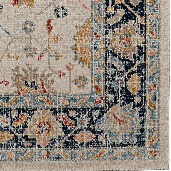 Sale Kirklands Home Ivory and Blue Traditional Floral Area Rug, 5x7