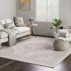 Kirklands Home Ivory and Gray Oushak Medallion Area Rug, 7x10