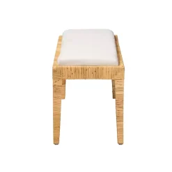 Sale Kirklands Home and Natural Woven Rattan Bench Ivory