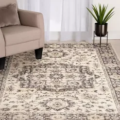 Clearance Kirklands Home Ivory and Navy Laur Vintage Area Rug, 7x9