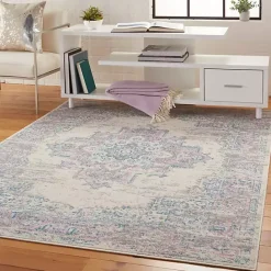 Hot Kirklands Home Ivory and Pink Central Medallion Area Rug, 5x7