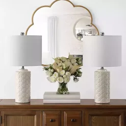 Sale Kirklands Home Ceramic Motif Table Lamps, Set of 2 Ivory