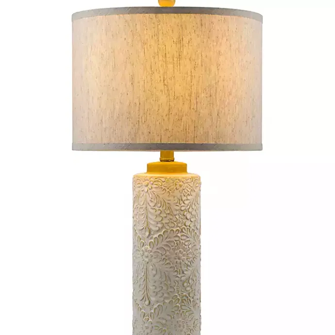Best Kirklands Home Ivory Embossed Floral Cylinder Table Lamp Tan