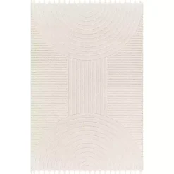 Best Kirklands Home Geometric Lines Tassel Area Rug, 5x7 Ivory