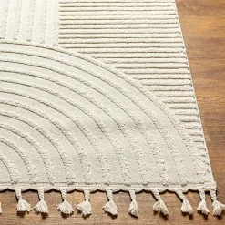 Best Kirklands Home Geometric Lines Tassel Area Rug, 5x7 Ivory