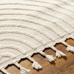 Best Kirklands Home Geometric Lines Tassel Area Rug, 5x7 Ivory