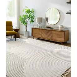 Clearance Kirklands Home Geometric Lines Tassel Area Rug, 6x9 Ivory