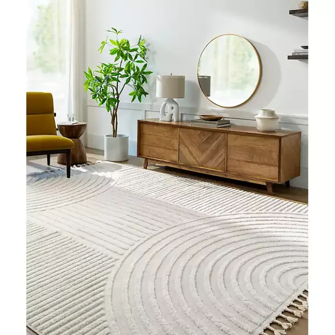 Clearance Kirklands Home Geometric Lines Tassel Area Rug, 6x9 Ivory