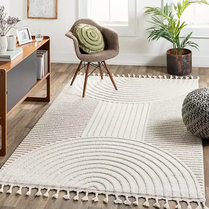 Clearance Kirklands Home Geometric Lines Tassel Area Rug, 6x9 Ivory