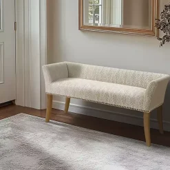 Outlet Kirklands Home Patterned Short Wingback Upholstered Bench Ivory