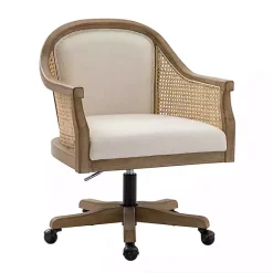 Outlet Kirklands Home Rattan Swivel Office Chair Ivory