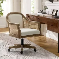 Outlet Kirklands Home Rattan Swivel Office Chair Ivory