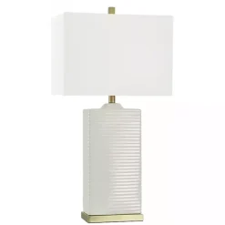 New Kirklands Home Ribbed Ceramic Rectangular Table Lamp Ivory