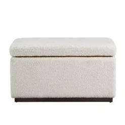 New Kirklands Home Ivory Sherpa & Walnut Rectangle Storage Ottoman
