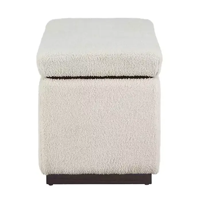 New Kirklands Home Ivory Sherpa & Walnut Rectangle Storage Ottoman