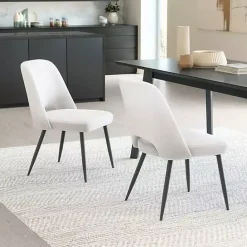 Best Kirklands Home Ivory Teddy Upholstered Dining Chairs, Set of 2 White