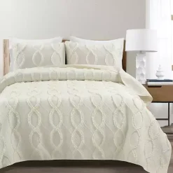 Outlet Kirklands Home Ivory Trellis Ruffles 3-pc. King Quilt Set White