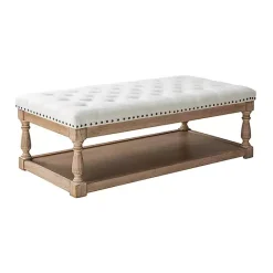 Kirklands Home Tufted Rectangle Wood Ottoman Ivory