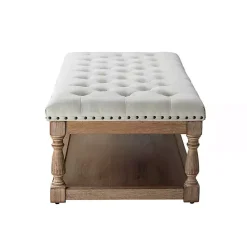 Kirklands Home Tufted Rectangle Wood Ottoman Ivory