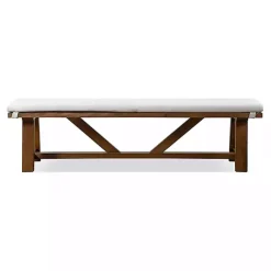 Clearance Kirklands Home Upholstered Rustic Wood Katie Dining Bench Ivory