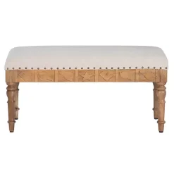 Kirklands Home Upholstered Seashell Wood Bench Ivory