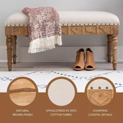 Kirklands Home Upholstered Seashell Wood Bench Ivory