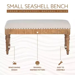 Kirklands Home Upholstered Seashell Wood Bench Ivory