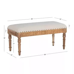 Kirklands Home Upholstered Seashell Wood Bench Ivory