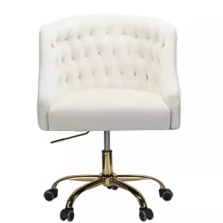 Clearance Kirklands Home Velvet Tufted Golden Leg Swivel Office Chair Ivory