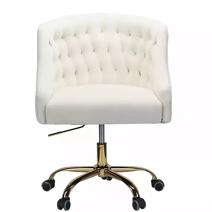 Clearance Kirklands Home Velvet Tufted Golden Leg Swivel Office Chair Ivory