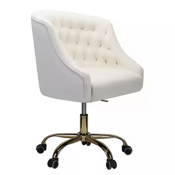 Clearance Kirklands Home Velvet Tufted Golden Leg Swivel Office Chair Ivory