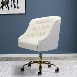 Clearance Kirklands Home Velvet Tufted Golden Leg Swivel Office Chair Ivory