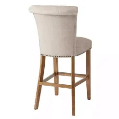 Outlet Kirklands Home Ivory Wesley Tufted Bar Stool with Nailhead Trim White