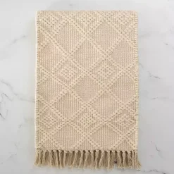 Discount Kirklands Home Woven Lattice Tasseled Table Runner Ivory