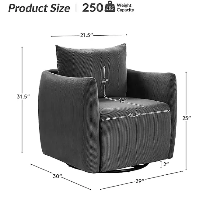 Best Kirklands Home Jerri Charcoal Corduroy Swivel Accent Chair Gray