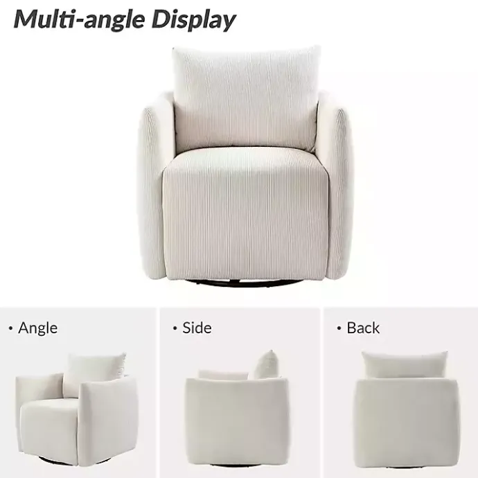 New Kirklands Home Jerri Corduroy Swivel Accent Chair Ivory