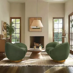 Online Kirklands Home Jessel Sherpa Swivel Chair with Wood Base Green