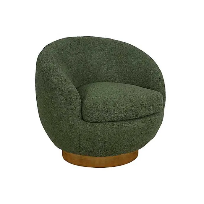 Online Kirklands Home Jessel Sherpa Swivel Chair with Wood Base Green