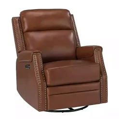 Discount Kirklands Home Johanna Leather Swivel Power Recliner Brown