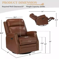 Discount Kirklands Home Johanna Leather Swivel Power Recliner Brown