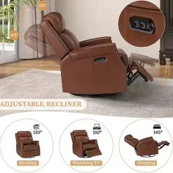 Discount Kirklands Home Johanna Leather Swivel Power Recliner Brown