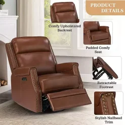 Discount Kirklands Home Johanna Leather Swivel Power Recliner Brown