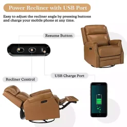 Discount Kirklands Home Johanna Leather Swivel Power Recliner Tan