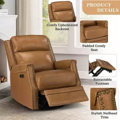 Discount Kirklands Home Johanna Leather Swivel Power Recliner Tan