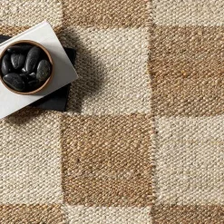 Discount Kirklands Home Jute Tan Checkered Area Rug, 5x8