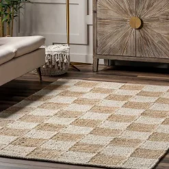 Discount Kirklands Home Jute Tan Checkered Area Rug, 5x8
