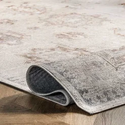 New Kirklands Home Krystin Distressed Washable Area Rug, 5x8 Gray