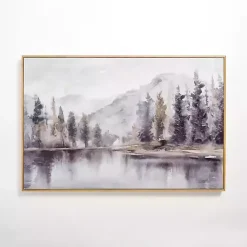 New Kirklands Home Lakeside Trees Framed Canvas Art Print Gray