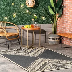 New Kirklands Home Landy Dark Gray Aztec Outdoor Rug, 8x10
